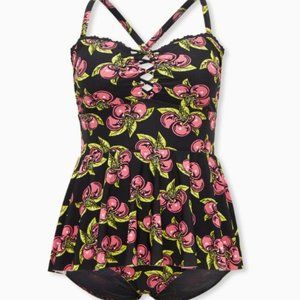 Torrid Betsey Johnson Black Cherry Wireless One-Piece swim dress size 4